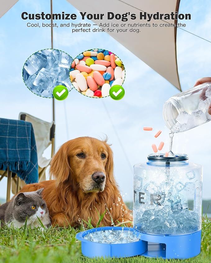 Large Dog Water Bottle Portable Bowl - 77oz Dog Travel Water Dispenser with Pull Out Bowl, Ideal for Hiking, Camping, Dog Parks, Leak-Proof BPA-Free Outdoor Pet Bottle for Large Dogs, Blue