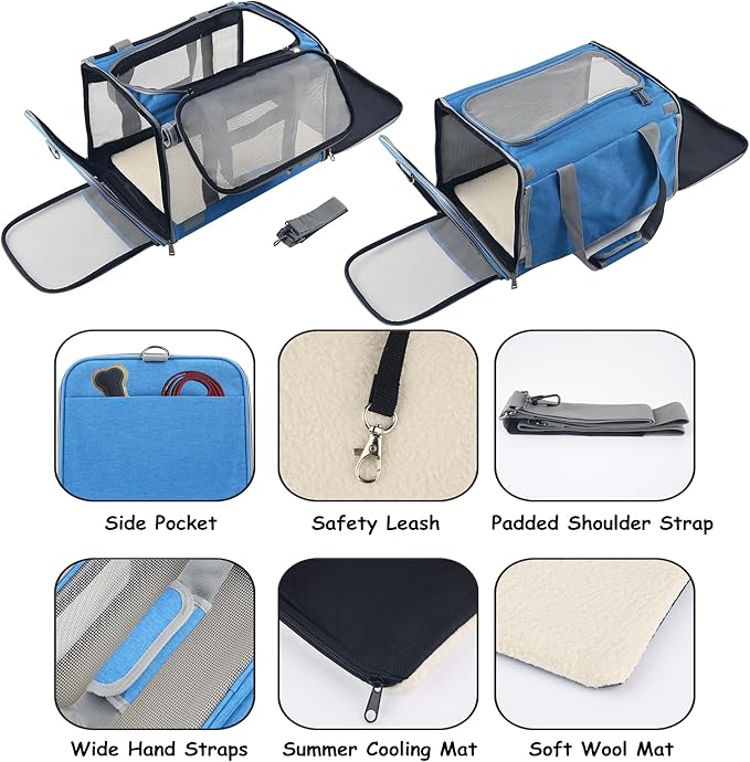 Large Cat Carriers Dog Soft Sided Carriers Cat Soft Sided Carriers Airline Approved Kitten Carrier Reptile Carrier Squirrel Carrier Guinea Pig Carrier(Large_Blue)