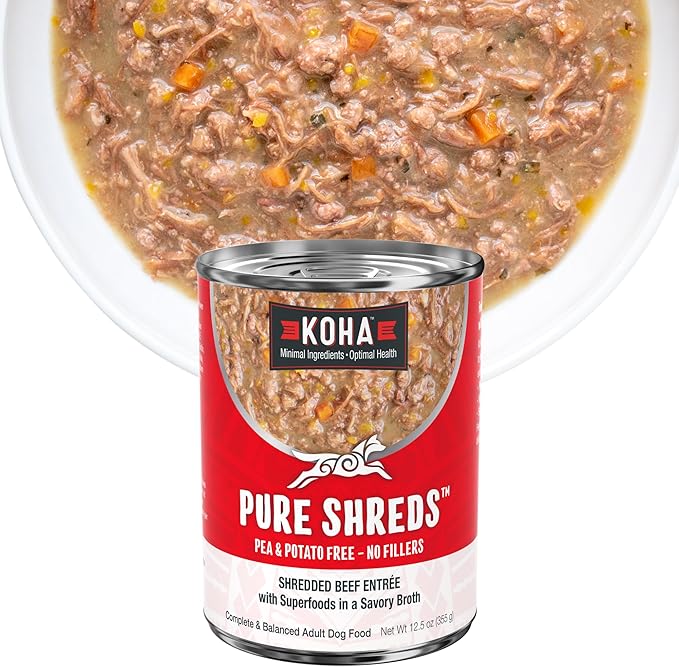 KOHA Pure Shreds Beef Entrée for Dogs, 12.5oz Cans (Pack of 12)