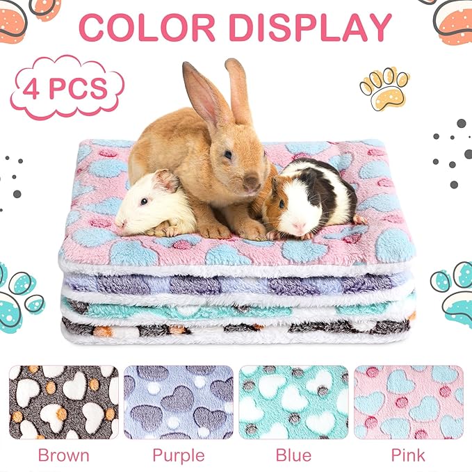 Haull 4 Pcs Waterproof Guinea Pig Bedding Winter Guinea Pig Bed Plush Cage Liners Soft Dog Cat Mat Reversible Winter Cozy Animal Pee Pad Hamster Bed Mat for Bunny(Heart,13 x 10 Inch)