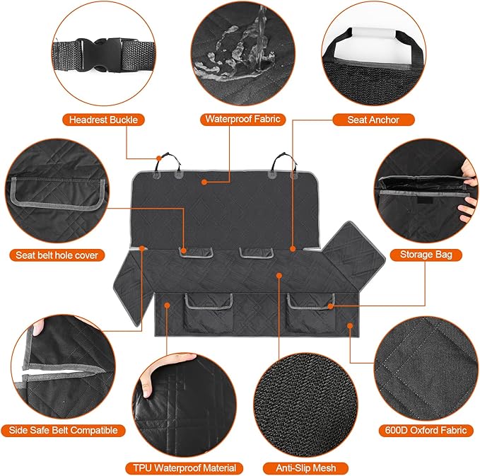 Dog Car Seat Cover Compatible with Toyota Camry 2012-2025, Waterproof Pet Bench Seat Cover for Back Seat, 600D Heavy Duty Scratch Proof Nonslip Truck Seat Covers for Dogs