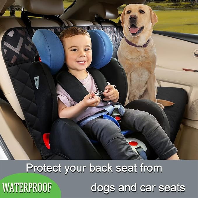 Back Car Seat Cover for Dogs, Nonslip Waterproof Dog Car Seat Protector for Rear Bench Stays Securely in Place Fits for Vehicles & SUVs (Black)