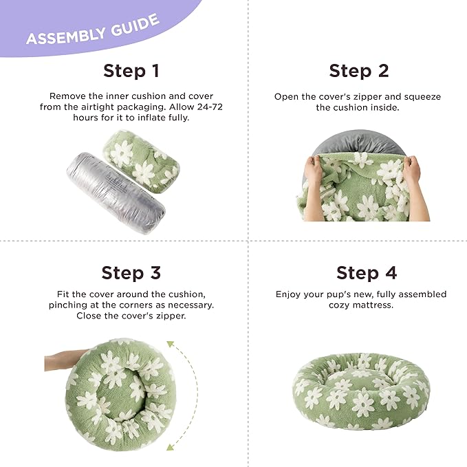 LE SURE Donut Large Dog Bed - Round Cat Beds for Indoor Anti-Anxiety Calming Pet Beds, Washable Cute Modern Beds with Teddy Sherpa Plush & Anti Slip Bottom, 36 Inch, Green