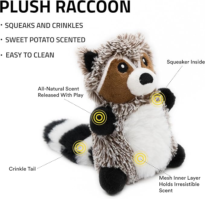 Playology Plush Toys for Dogs | Stuffed Animal Raccoon | Sweet Potato Scented Toy for Small Dogs