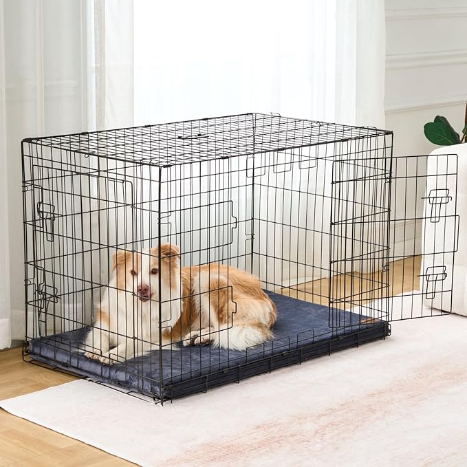 Dog Crate Pad - Dog Bed Large Sized Dogs with Removable Washable Cover and Waterproof Lining - XL Memory Foam Pet Bed for Crate - Reversible Kennel Mat (Cool & Warm), 42-inch, Dark Grey