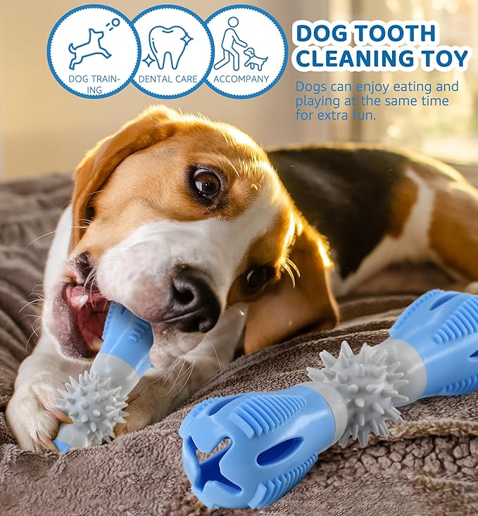 Durable Dog Chew Toy, Natural Rubber Treat Dispensing Puzzle Toy for Small & Medium Breeds – Interactive Teething, Training, and Dental Care Toy to Keep Dogs Engaged & Relieve Boredom (Blue)