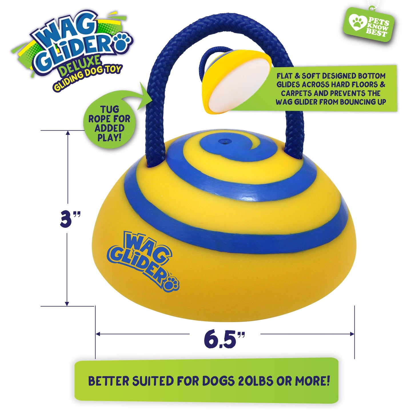 Wag Glider Deluxe–The Sliding Gliding Dog Toy That Keeps Your Dog Happy, Healthy & Safe! Comes with a Built in Squeaker & Rope Attached. Safe for Indoor Play, Great for Medium & Large Dogs of All Ages