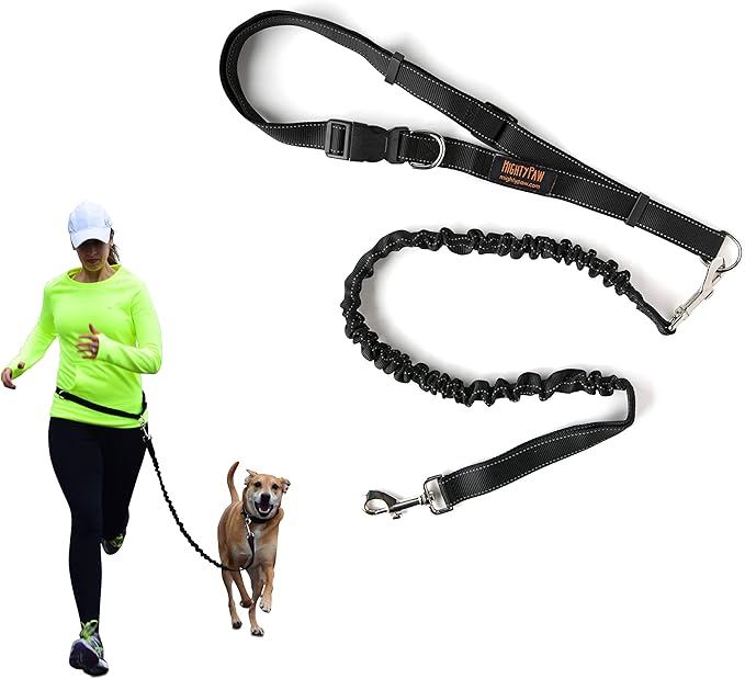 Mighty Paw Hands Free Dog Leash | Bungee Waist Leash for Dog Walking. Pet Running Hands Free Tether for Large, Medium & Small Breeds. Pet Waist Belt (36" - 48") Up to 150 lbs - Black