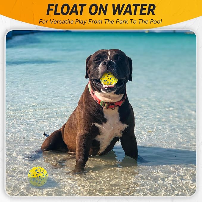 2Pcs Dog Balls, Tennis Balls for Dog Aggressive Chewers, for Large Medium Small Puppy, Training Catch&Fetch, Water Floats Toys, Yellow