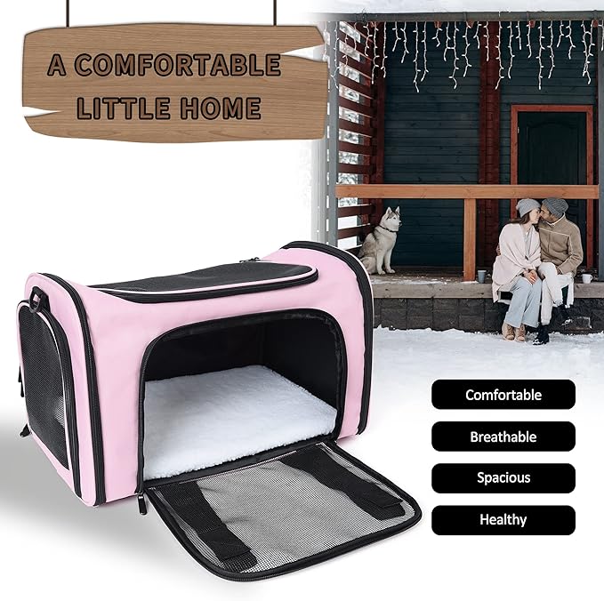 Mile High Life | Outdoor Travel Pet Carrier | Kitty Puppy Cat Carriers | Collapsible Dog Carrier for Small Medium Dogs | Cat Crates w Breathable Mesh with Soft-Sided (Pink, Medium)