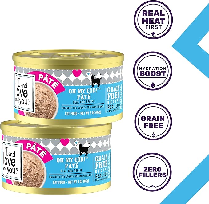 I and love and you Wet Cat Food - Oh My Cod Pâté - Cod Recipe, Grain Free, Filler Free, 3oz Pack of 24 Cans