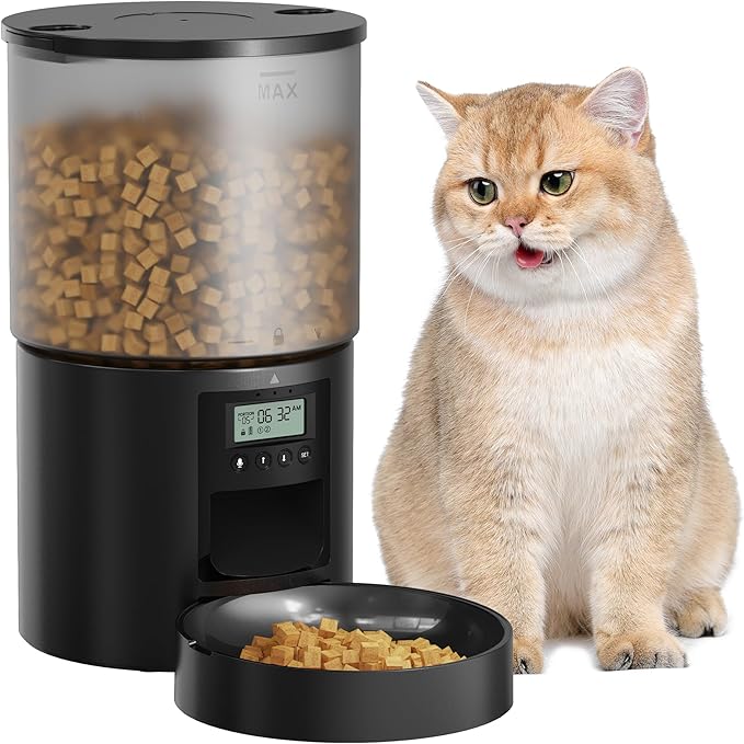 Automatic Cat Feeder Food Dispenser: 4L Timed Small Dog Dry Food Dispenser with 10s Voice - Distributeur Nourriture Chat Hund Programmable - Auto Pet Feeder with 1-6 Meals Per Day