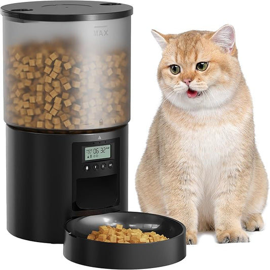 Automatic Cat Feeder Food Dispenser: 4L Timed Small Dog Dry Food Dispenser with 10s Voice - Distributeur Nourriture Chat Hund Programmable - Auto Pet Feeder with 1-6 Meals Per Day