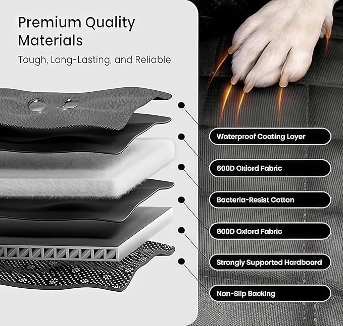 Dog Hammock Car Seat Cover –100% Waterproof, 600D Heavy Duty with Side Flaps | Scratch-Proof, Nonslip Back Seat Protector for Cars, Trucks, SUVs，dog car seat cover for back seat (Black/Thin)