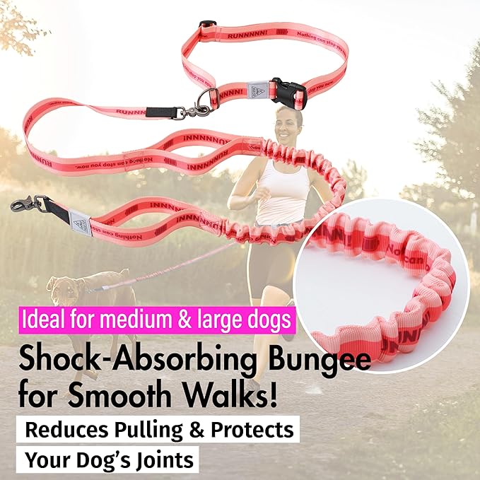 Hands Free Dog Leash with Waist Belt Lifetime Replacement, Dual Handle Bungee Leash for Running, Jogging, Hiking and Walking, for Medium and Large Dogs 5118
