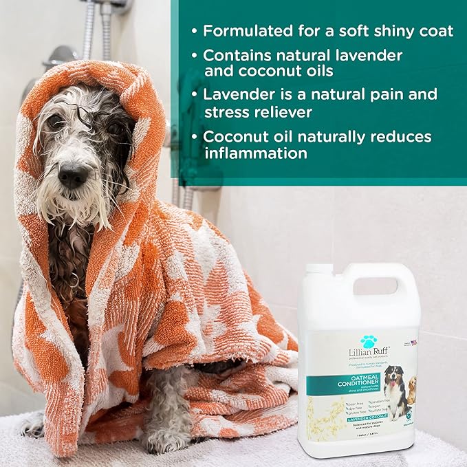 Lillian Ruff Calming Oatmeal Pet Conditioner for Dry Skin & Itch Relief with Aloe & Hydrating Essential Oils - Replenish Moisture & Deodorize - Soothing Conditioner for Normal/Sensitive Skin (Gallon)