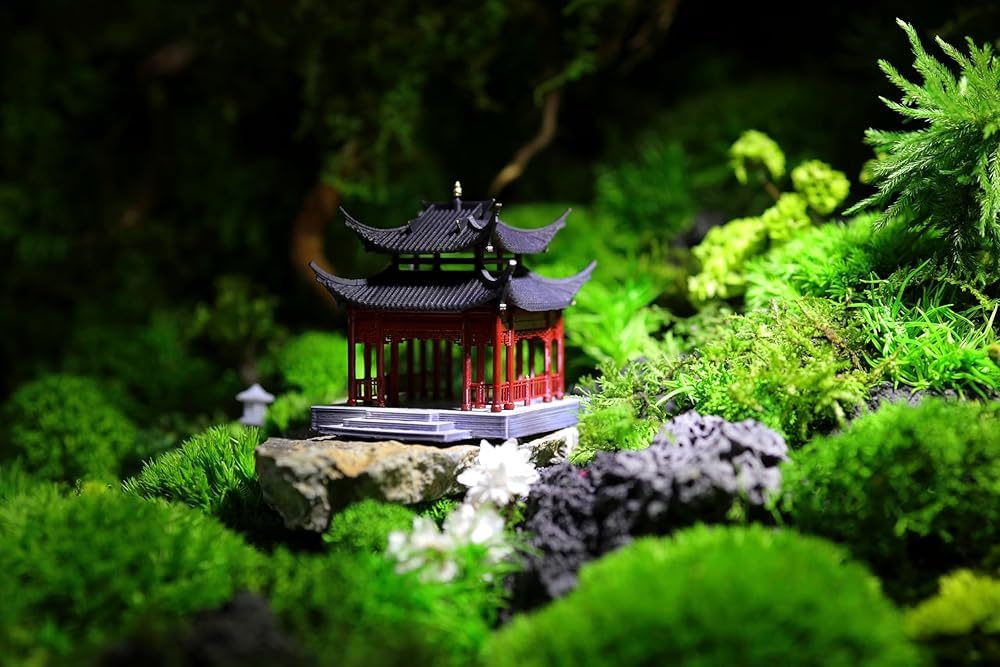 KARESANSUI Traditional Chinese Pavilion - Terrarium Decor, Chinese Aquarium Decoration, Fairy Garden Accessories, Paludarium Decor, Zen Garden Kit, Miniature Pagoda, Dollhouse Accessories (VDS0162-R)