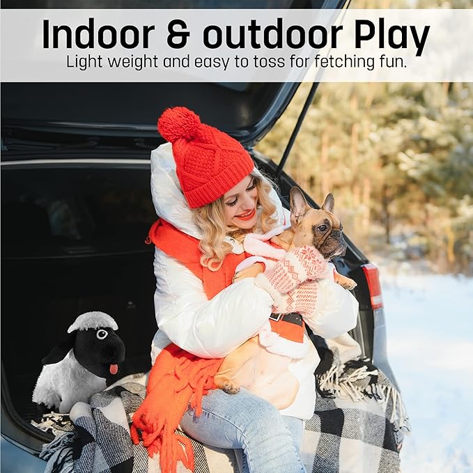 FGA Marketplace Black Sheep Plush Toy - Entertaining Plushy Lamb with 2 Squeakers, Suitable for Small to Medium-Sized Dogs - Made with Soft, Highly-Durable, & Pet-Safe Polyester Material