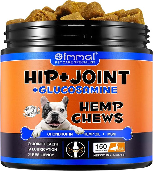 Glucosamine for Dogs - Hip & Joint Supplement (150 Tablets, 13.2 oz) - Chews with Chondroitin, MSM & Hemp Oil for Arthritis Relief & Enhanced Mobility for All Breeds