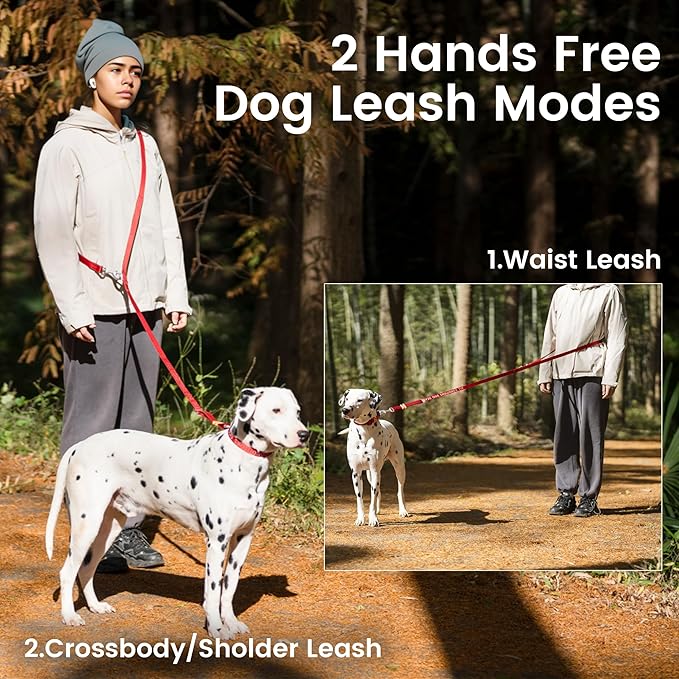 HOWGO Hands Free Dog Leash with Padded Handle,Multifunctional Crossbody Waist Leash for Walking Running Jogging Training,7.5 FT Nylon Adjustable Length for All Breeds(Yellow, Ultralight)