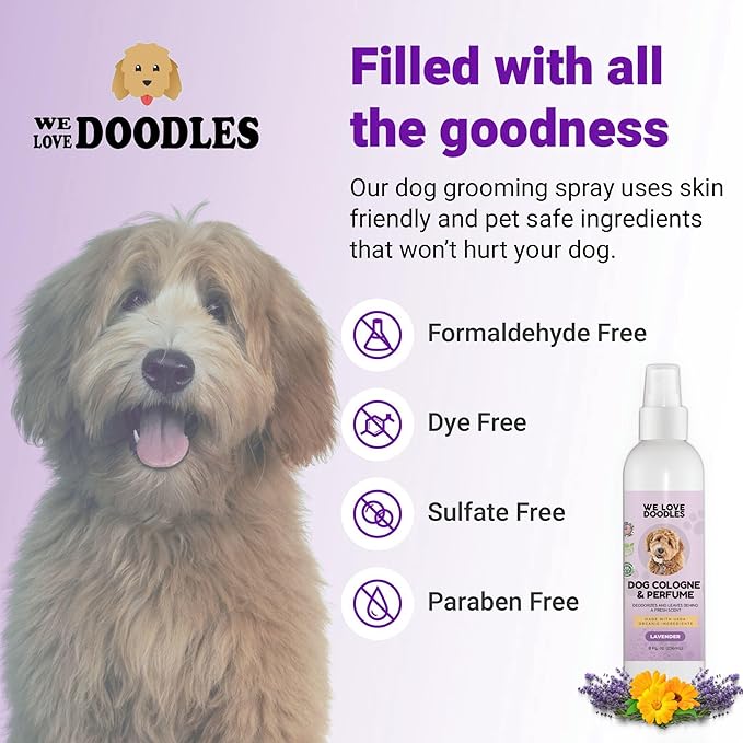 We Love Doodles Dog Cologne & Perfume and 4-in-1 Dog Shampoo, Conditioner & Detangler (Lavender) Bundle - Deodorant For Smelly Dogs & Shampoo for Goldendoodles, Poodles & Doodles Kit - Made In USA