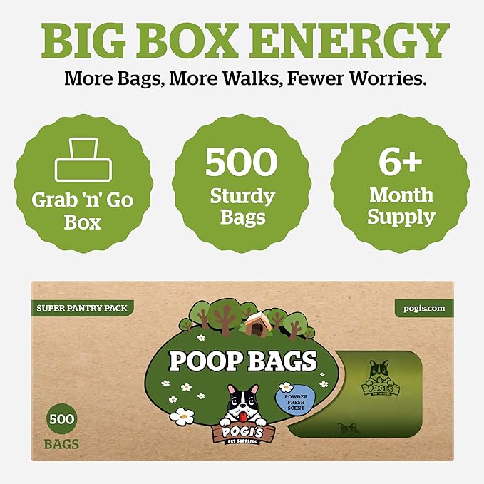 Pogi's Poop Bags – Large, Leak-Proof Dog Waste Bags for Yard or Home Use, Fresh Scent (Single Roll, 500-Count)