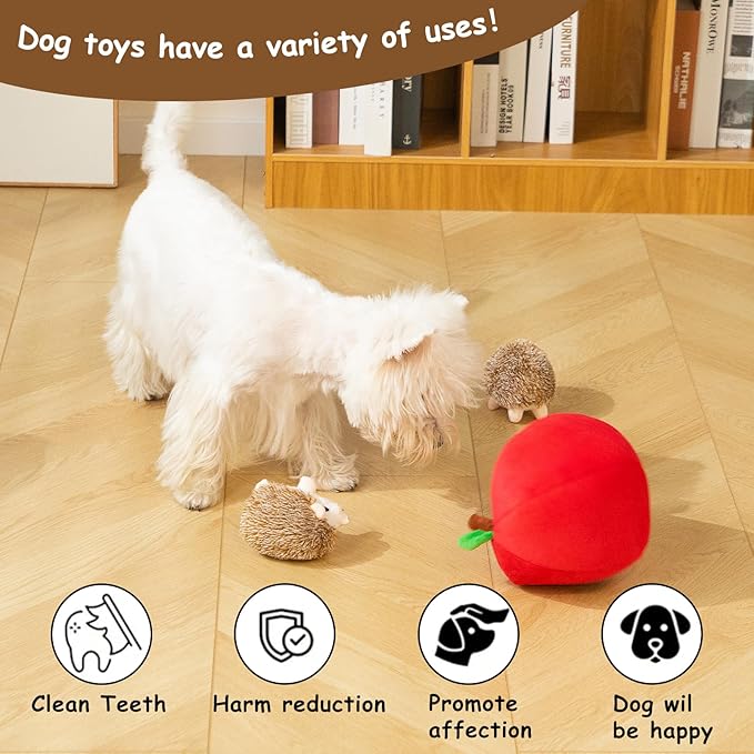 Hollypet Squeaky Dog Toy, Interactive Plush Hide and Seek Dog Toys for Small Medium Sized Dogs and Non-Aggressive Chewers, Puppy Teeth Clean Chew Toys, Hedgehog