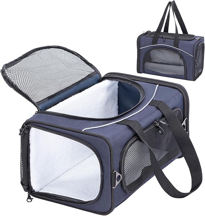 ‌Petsfit Airline Approved Pet Carrier for Small Cats, 16.5x8.6x11 TSA Approved Carrier, with Removable Dual-Sided Padding (2-Way Placement) - Fits Under Most Airplane Seats, Escape Proof (Navy)