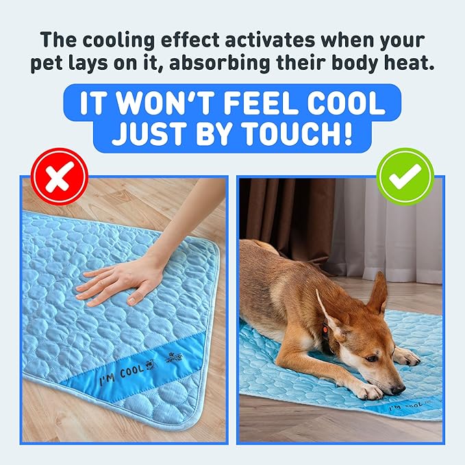 INSPECTOR TAIL Self Cooling Mat for Dog + Free String Bag/Washable & Portable Pet Soft Pad for Indoor or Outdoor/Perfect as Blanket for Kennel Sofa Bed Floor Car/Blue