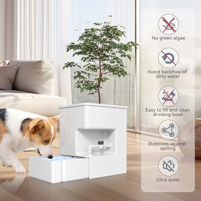 ICELEAF Automatic Pet Water Dispenser 8L Non-Gravity Waterer Algae-Free Avoid Dirty Water Backflow for Dogs and Cats Easy Top Fill Water Feeder Dog Cat Pets Water Bowls 2.11Gallon, White