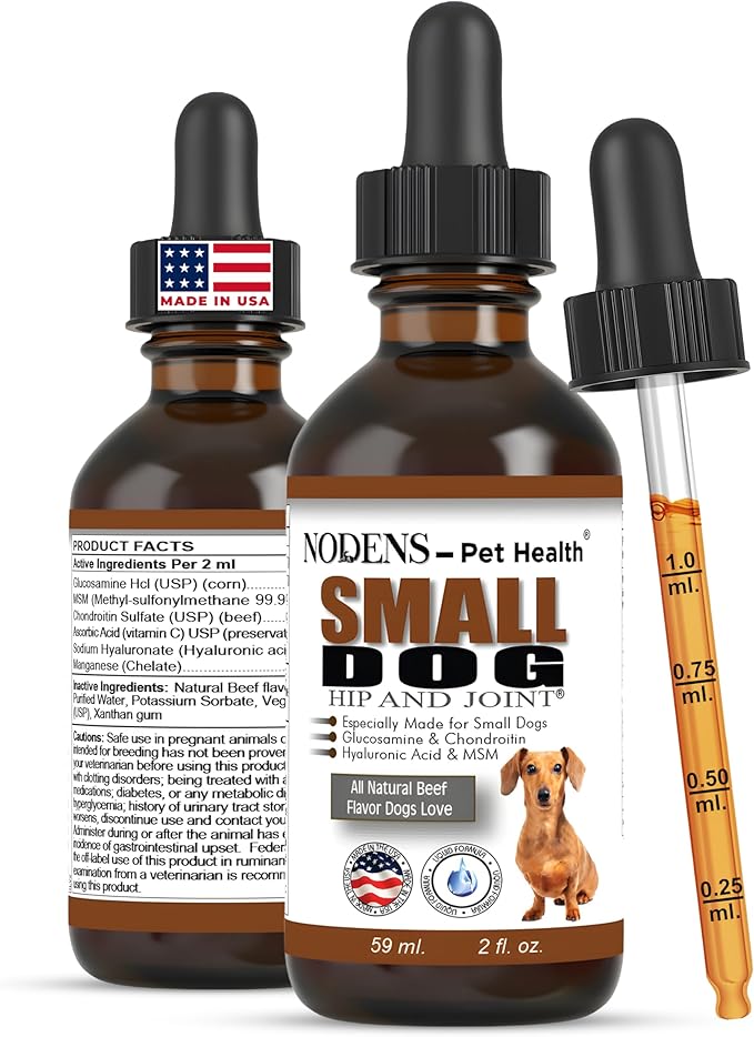 NODENS Small Dog Hip and Joint Liquid Glucosamine for Dogs with Chondroitin – Small Dog Joint Supplement for Natural Dog Pain Relief Anti-inflammatory for Improved Joint Flexibility and Mobility 59ml