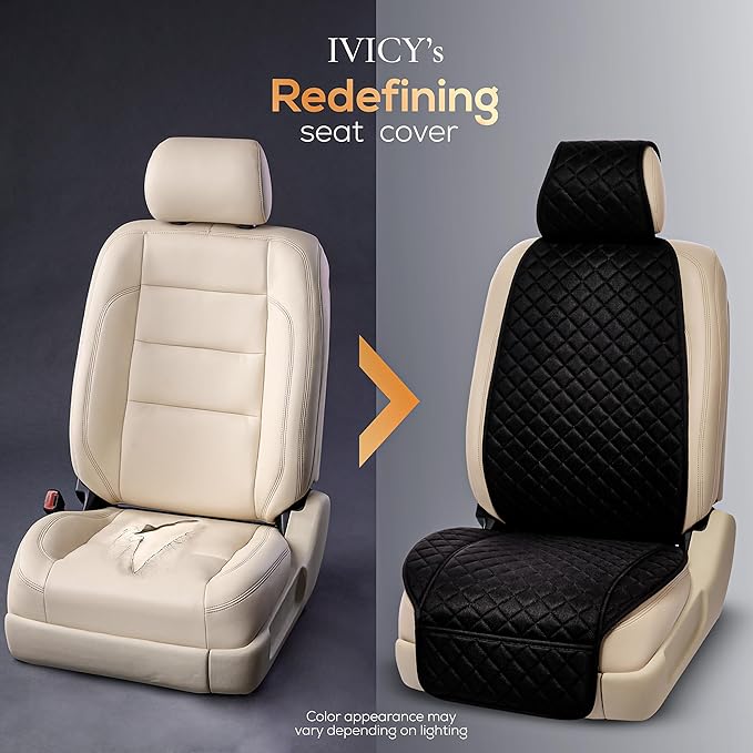 IVICY Faux Linen Car Seat Cover for Cars - Durable & Non-Slip - Front Car Seat Protector Covers for Most Automotive, Vans, SUVs, Trucks - 1 Unit - Black