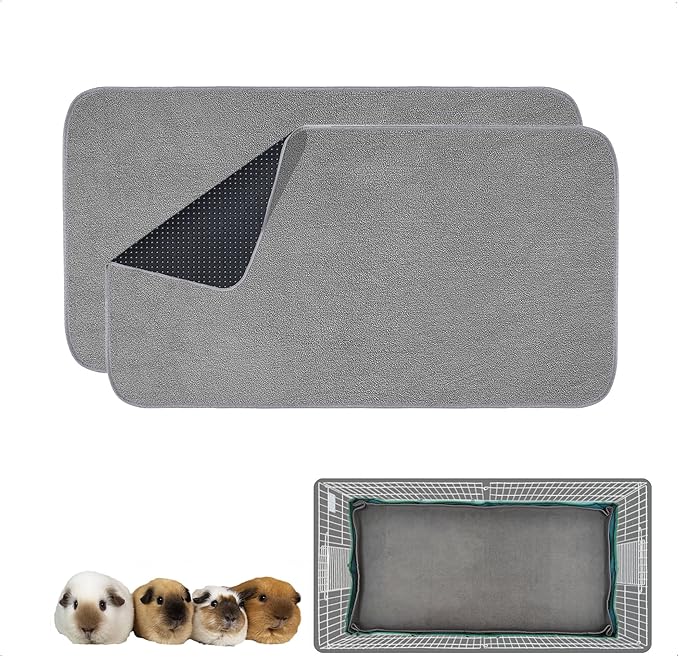 Guinea Pig Cage Liner, 2 Pack - Washable, Reusable, Leakproof Fleece Bedding Pads for Small Animals with Anti-Slip Bottom - for Midwest Cage 24''X47'' Area, Gray