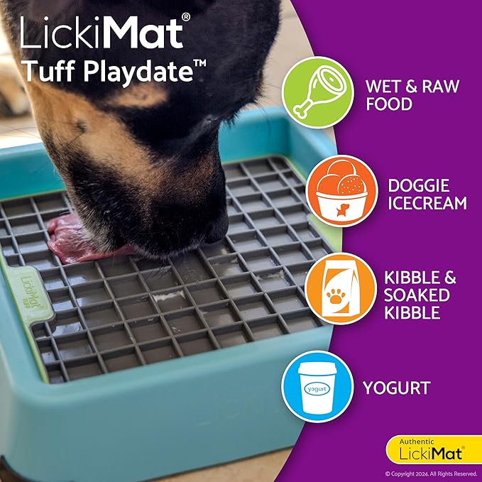 LickiMat Tuff, Heavy-Duty Playdate, Dog Slow Feeder Lick Mat, Boredom Anxiety Reducer; Perfect for Food, Treats, Yogurt, or Peanut Butter, Fun Alternative to a Slow Feed Dog Bowl, Orange