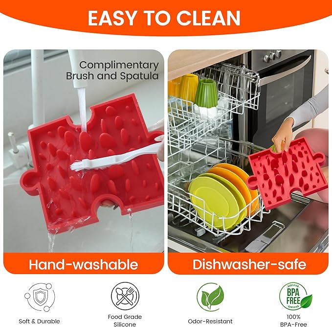 HowGo Puzzle Slow Feeder Lick Mat for Dogs, 38+ Suction Cups | Non-Slip Heavy Duty Maze Enrichment Bowl BPA-Free Silicone | Reduce Boredom Anxiety Free Combination (1PC, Red)