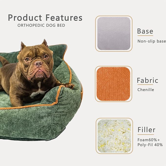 Orthopedic Dog Bed for Small Dogs - Washable Pet Bed with Removable Side Bolsters, Non-Slip Durable, Plush Cat Sofa for Comfort - Soft Supportive Small Dog Sofa (Orange)