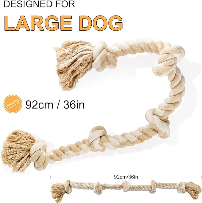 Fida Dog Rope Toys for Large/Medium Aggressive Chewers, Tough Cotton Chew Toy, 3 Feet 5 Knots Indestructible, Tug of War Dog Pull Rope Teeth Cleaning