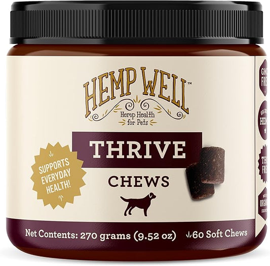Hemp Well Thrive Chews for Dogs – Supports Hip, Joint, and Heart Health, Promotes Immune Support, Strengthens Skin and Coat, Organically Sourced – 60 Count