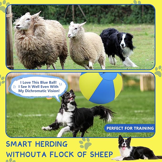 Herding Ball for Dogs and Horses - 25" Jolly Ball for Dogs, Agility Training Equipment, Herding for Australian/German Shepherd, Improved Bite-Resistant, Reinforced Sewing Dog Toys - Blue&Yellow （New）