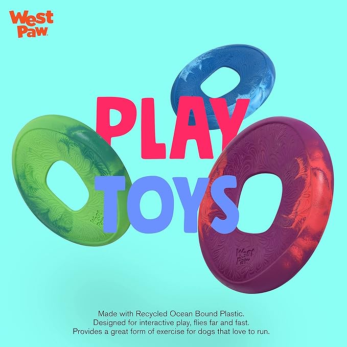 WEST PAW Seaflex Sailz Dog Toy Flying Disc - Machine Washable Eco-Friendly Zogoflex Toys for Moderate Chewers - Perfect for Fetch, Gnawing, Catch, Pet Training - Surf