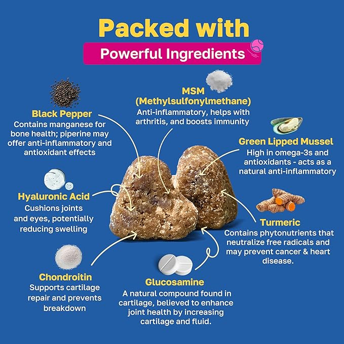 Happy Paws Mobility Hip & Joint Health Support for Dogs, Soft Chews with Glucosamine, Chondroitin, Msm, Green Lipped Mussel, Turmeric & Hyaluronic Acid, Organic, Bacon Flavor, 100 Count