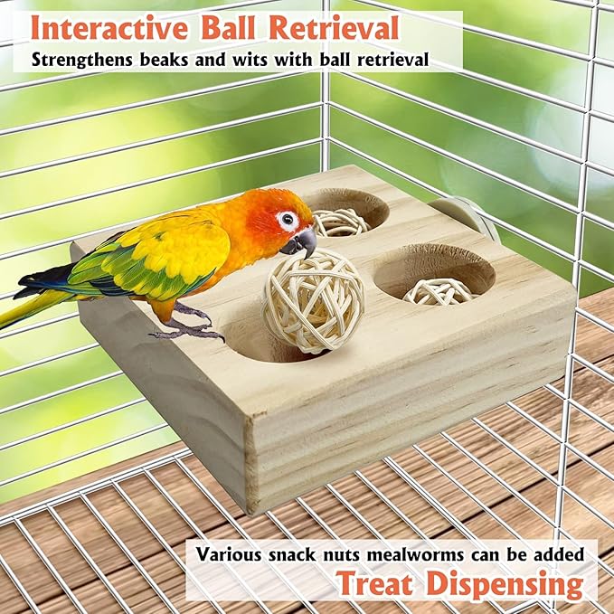 Hamiledyi Small Bird Foraging Toys,Wood Interactive Parakeet Toys for Cage, Bird Enrichment Toys for Conure Slow Feeder, Budgie Cage Toys Puzzle, Parrot Toys for Lovebirds Small Sized Birds(Medium)