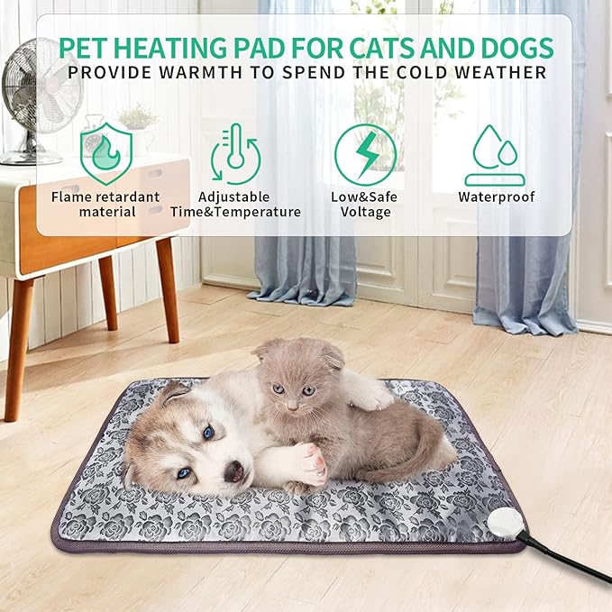 Heated Dog Bed, 28x18in, Rose, Adjustable, Waterproof, Chew Resistant Steel Cord, Dogs & Cats, Dog Bed