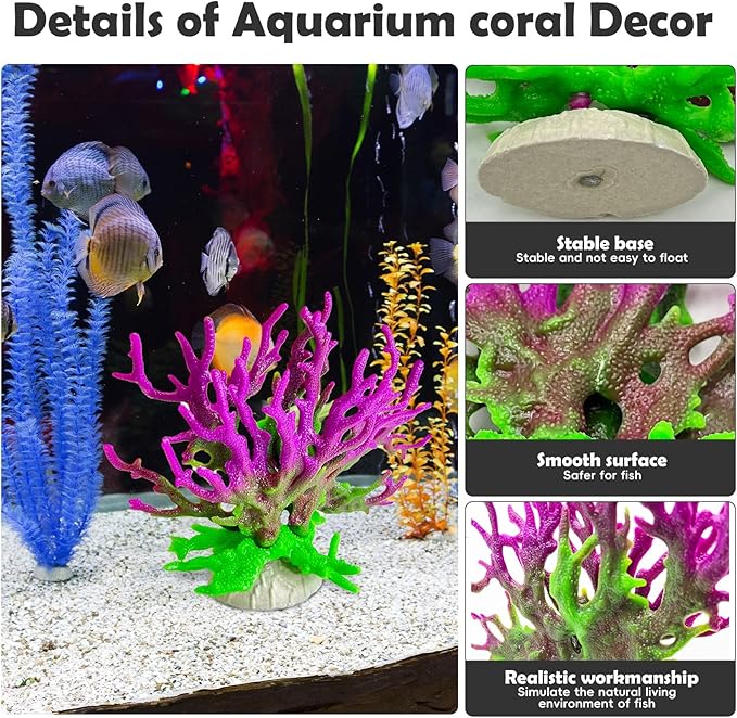 kathson Artificial Coral Ornament Resin Coral Decor for Fish Tank Underwater Sea Plants Decorations Aquarium Landscape (Purplish Green)
