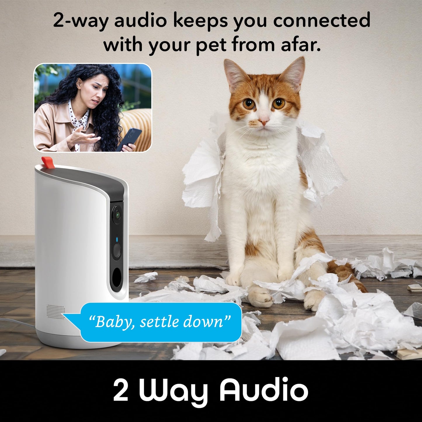 Geeni Pet Treat Dispenser with Camera - 2K HD WiFi Enabled, Dog and Cat Automatic Smart Feeder, Two-Way Audio, Night Vision, Auto-Follow, Remote Access with App, Alexa and Google Compatible, White