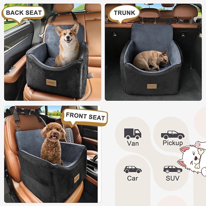 JOEJOY Dog Car Seat for Small/Medium Dogs, Memory Foam Dog Booster Seat with Washable Cover, Travel Safety Pet Car Seat with Storage Pockets for Dogs up to 35 lbs