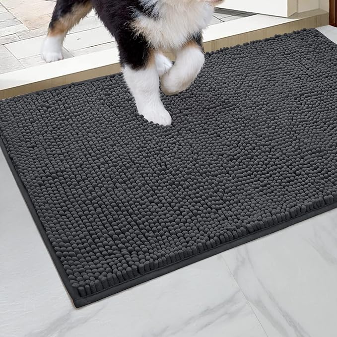 HOMEIDEAS Doormat Indoor Entrance, 32"x20", Highly Absorbent Chenille Muddy Dog Washable Non Slip Front Welcome Door Floor Mat for Entryway, Dark Gray
