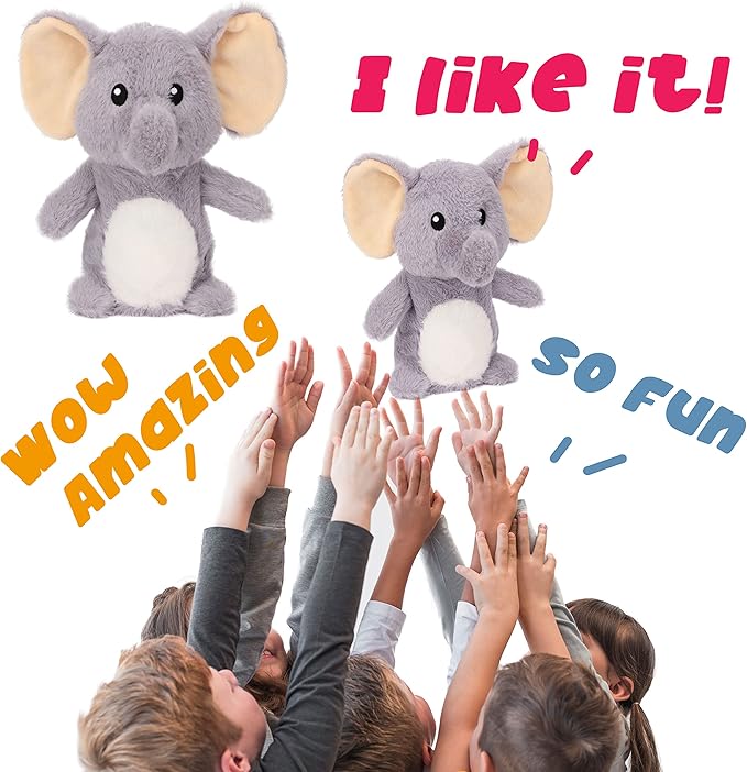 Hopearl Talking Elephant Repeats What You Say Nodding Electric Interactive Animated Toy Speaking Plush Buddy Gift for Toddlers, Grey, 8''