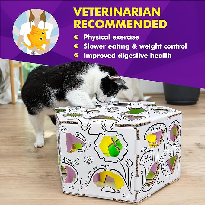 HEX – Interactive Cat Treat Puzzle Box & Puzzle Feeder – Treat Maze Box for Indoor Cats – Enrichment Food Dispenser Toy!