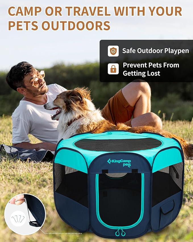 KingCamp Dog Playpen, Portable Foldable Cat Kitten Puppy Tent Crates 29"/36"/50" Pop Up Pet Playpen with Zippered Bottom & Cover for Indoor Outdoor Use (X-Large, Green)